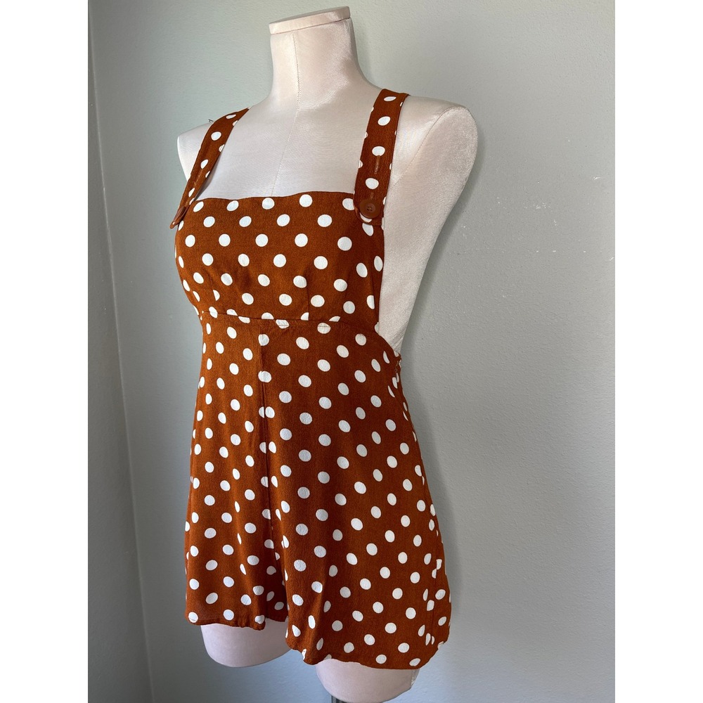 Kimchi Blue Romper Brown Polka Dot Stephie Shift Romper Size Small - Picture 4 of 11